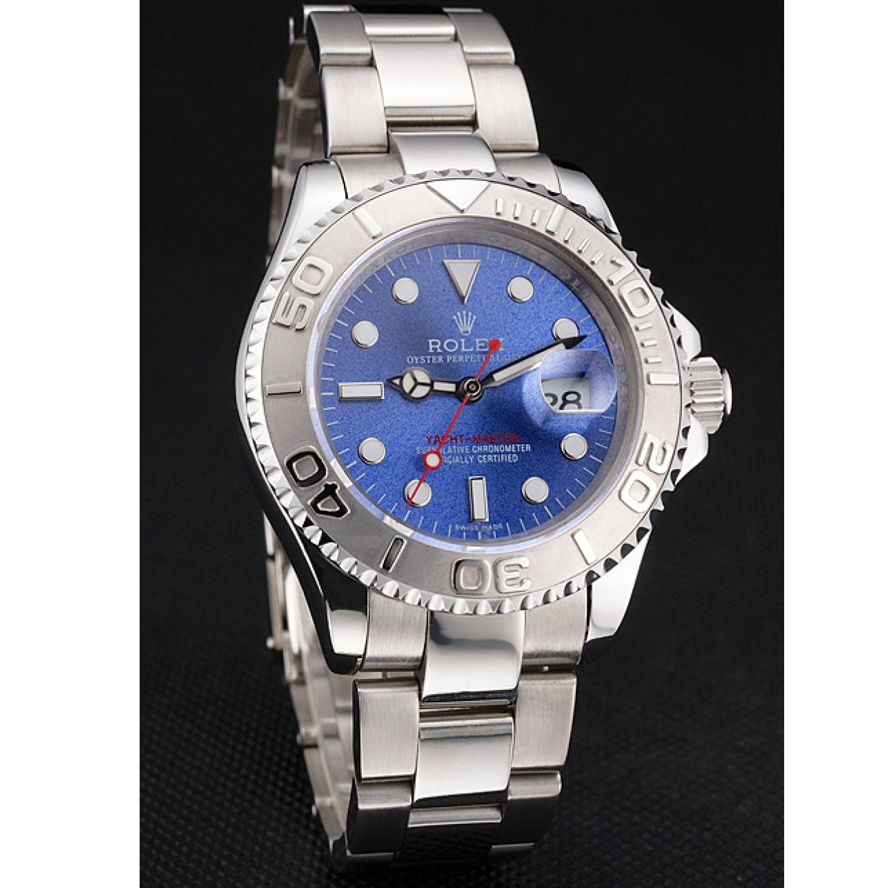 Aaa replica watch Steel And Swiss Dial Rolex Stainless Yacht-Master Bracelet Blue Case 0805